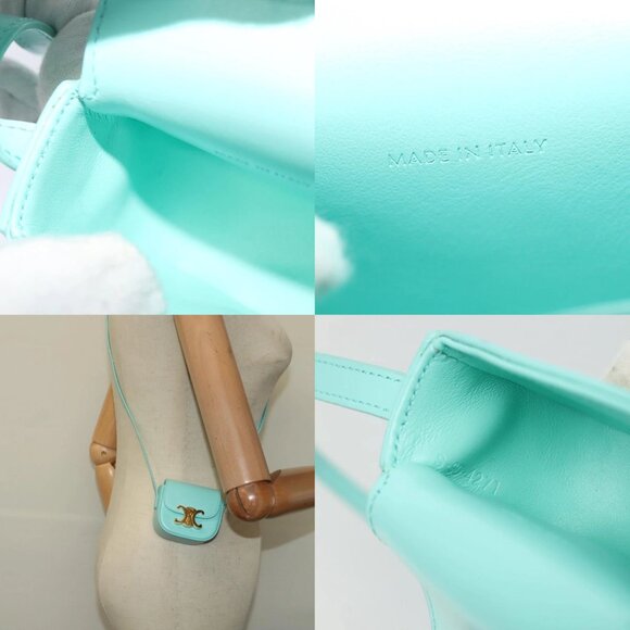 CELINE Triomphe Mini Claude Shoulder Bag Leather Light Blue Auth 114195AV - Picture 16 of 16